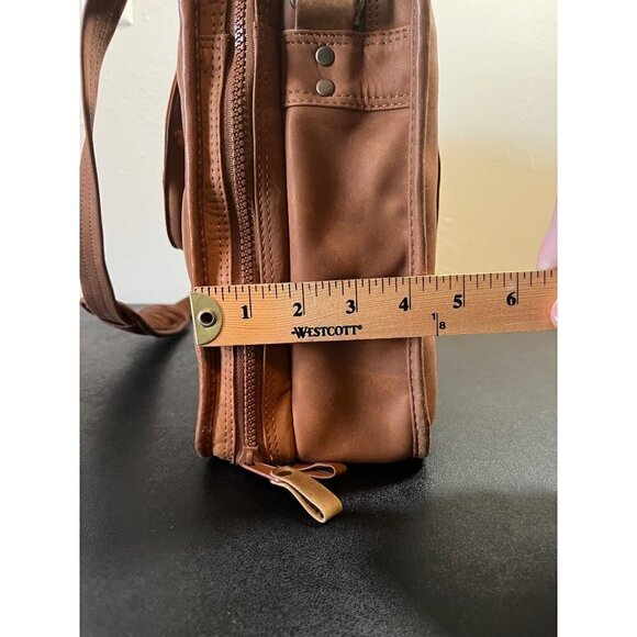 Brown / Tan Leather Satchel Messenger Bag Expandable Shoulder Strap & Handles - Picture 11 of 16